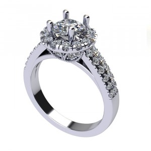 Round Halo Engagement Ring with Milgrain Leaf 1.55Ctw