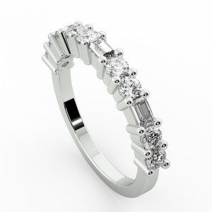 Diamond Baguette and Round Anniversary Ring 0.75Ctw