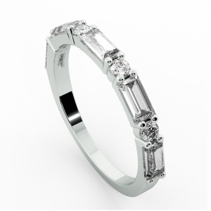 Diamond Baguette and Round Anniversary Ring 0.80Ctw