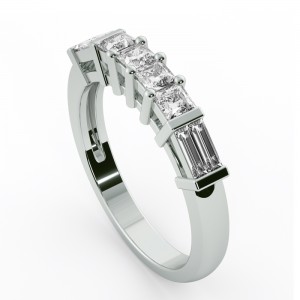 Diamond Princess and Baguette Anniversary Ring 0.60Ctw