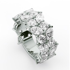 Diamond Marquise and Round 2 Row Anniversary Ring 6.10Ctw