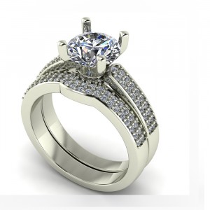 Round Cut 2 Row Shared Prong Diamond Bridal Set 1.95Ctw