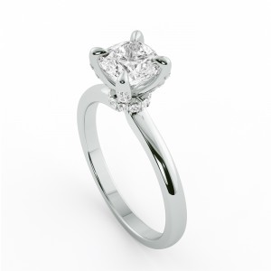 Cushion Hidden Halo Engagement Ring with Prong Stone 1.10Ctw