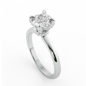 Round Hidden Halo Engagement Ring with Prong Stone 1.15Ctw