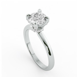 Round Cut Hidden Halo Engagement Ring with Prong Stone 1.15Ctw