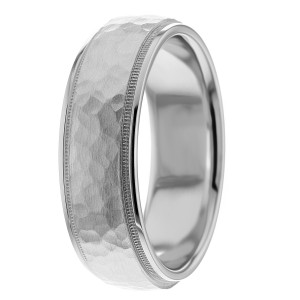 7mm Soft Hammered Milgrain Wedding Ring