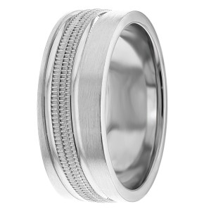 8mm Wide Diagonal Milgrain Wedding Ring