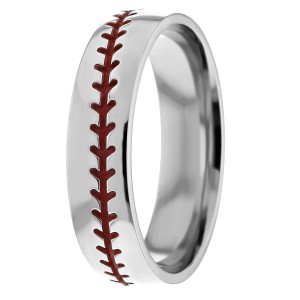 6mm Baseball Stitches Wedding Ring