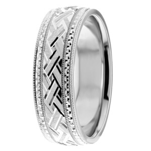 7mm Woven Pattern Milgrain Wedding Ring