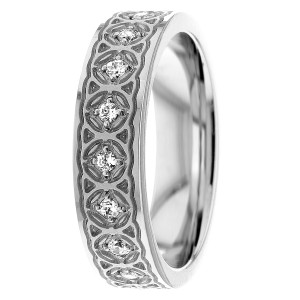 Four Prong Carved Diamond Wedding Band 6mm 0.36 Ctw.