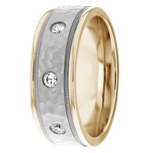 Hammered Milgrain Diamond Wedding Band 7mm 0.4 Ctw.