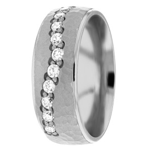 Hammered Diamond Wedding Band 8mm 0.30 Ctw.