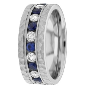 Diamond & Blue Sapphire Wedding Band 7mm 2.24 Ctw.