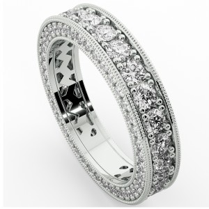 Diamond Round Cut Eternity Ring with Milgrain and Side Stones 2.44Ctw
