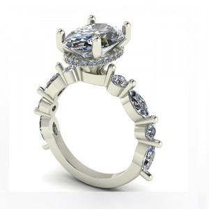 Oval Center with Round and Marquise Side Stones Hidden Halo Engagement Ring 4.10Ctw