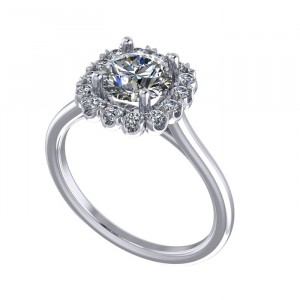 Round Stone with Squared Halo Engagement Ring 1.20Ctw