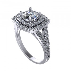 Double Halo Round Cut Engagement Ring 2.30Ctw