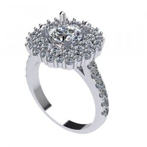 Double Halo Round Cut Engagement Ring 2.20Ctw