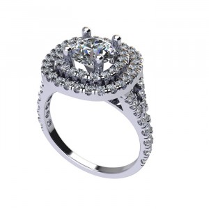 Double Halo Round Cut Engagement Ring 1.60Ctw