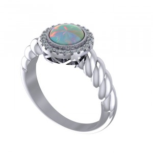 Round Opal Halo Engagement Ring 1.30Ctw