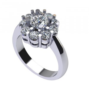 Nine Stone Round Halo Engagement Ring 1.55Ctw
