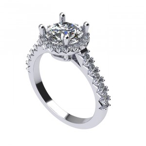 French Pave Halo Round Cut Engagement Ring 1.45Ctw