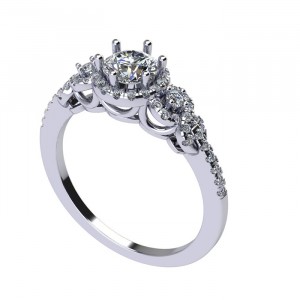 Three Stone Halo Round Cut Engagement Ring with Side Gallery 0.80Ctw