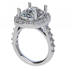 Cushion Halo 4 Prong Cathedral Engagement Ring 11.55Ctw