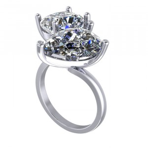 Two Stone Cushion and Pear Engagement Ring 7.55Ctw