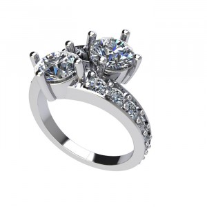 Two Stone Round Cut Graduating Channel Bypass Engagement Ring 4Ctw