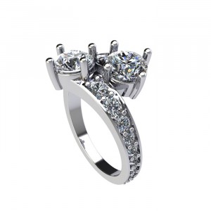 Two Stone Round Cut Graduating Channel Bypass Engagement Ring 4Ctw