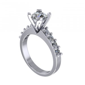 Cathedral Shared Prong Side Stone Engagement Ring 1.55Ctw