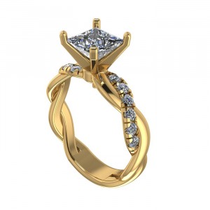 Princess Twisted Side Stone Engagement Ring with Peg Head 1.35Ctw