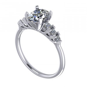 Low Head Oval Side Stone Engagement Ring 1.25Ctw