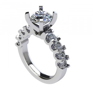Side Stone Engagement Ring 3.10Ctw
