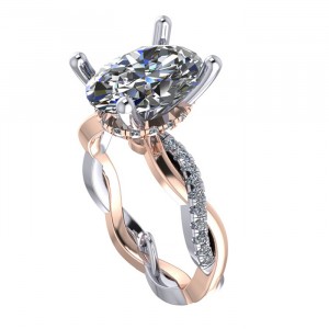 Two Tone Twisted Oval Side Stone Engagement Ring 2.10Ctw