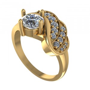 Wing Shape Side Stone Engagement Ring 1.15Ctw