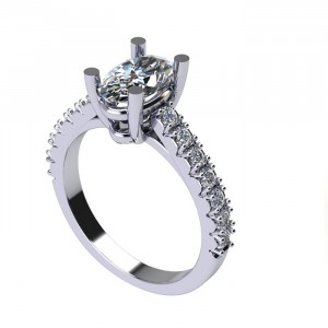 Split Prong Oval Side Stone Engagement Ring 1.20Ctw