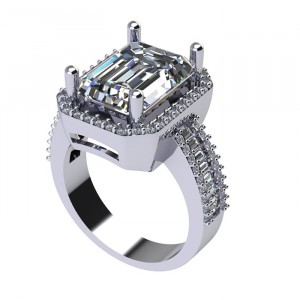 Emerald and Baguette Side Stone Engagement Ring 6.80Ctw