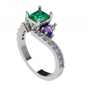 Dog Head Princess Side Stone Engagement Ring 1.45Ctw