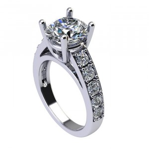 Round Basket Head Cathedral Taper Side Stone Engagement Ring 3.85Ctw