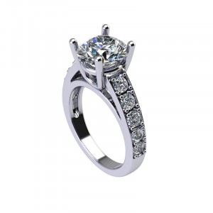 Round Basket Head Cathedral Taper Side Stone Engagement Ring 3.85Ctw