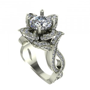 Flower Side Stone Engagement Ring 2.10Ctw