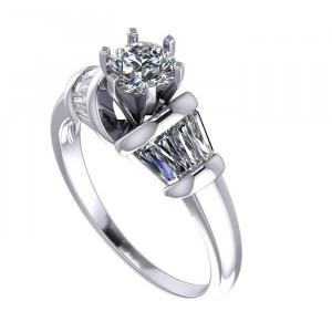 Taper Baguette Side Stone Engagement Ring 1.65Ctw