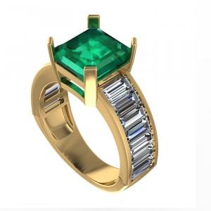 Big Square Emerald Side Stone Engagement Ring 5.70Ctw