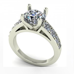 Round Peg Head Taper Cathedral Side Stone Engagement Ring 2.90Ctw