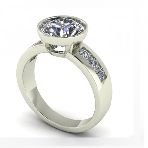 Round Bezel Wide Shank Side Stone Engagement Ring 3.50Ctw