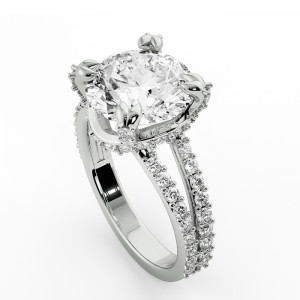 Fishtail Prong Hidden Halo Engagement Ring 3.70Ctw