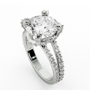 Round Cut Hidden Halo Fishtail Prong Engagement Ring 3.70Ctw