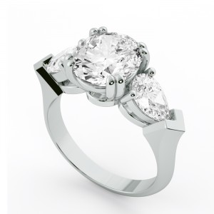 Three Stone Oval and Pear Engagement Ring 3.45Ctw